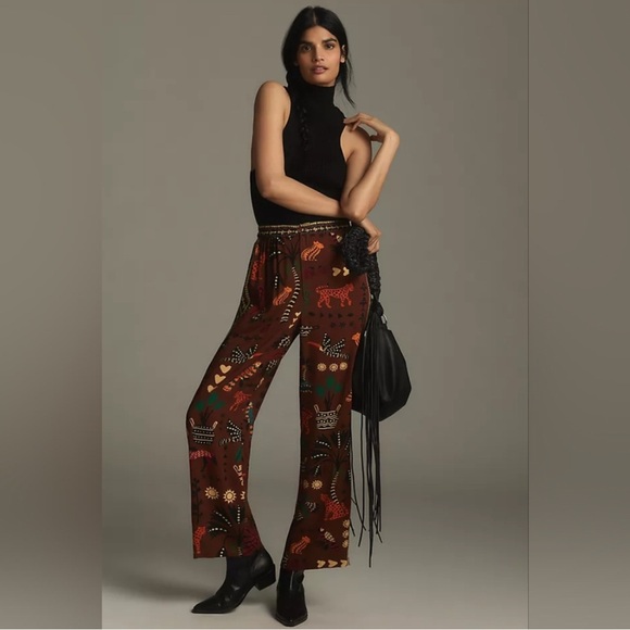 FARM Rio Pants - FARM Rio Brown Wide Leg Trouser Pants with Tribal Print NWOT small